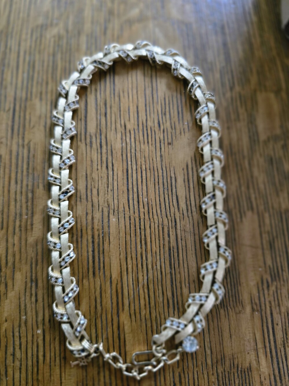 Gold Chain Link Necklace with Clear Crystal Accents